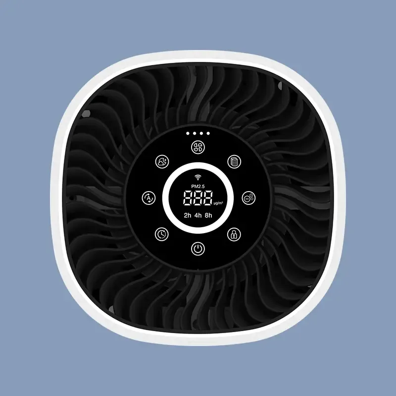 Aero Essence SR100 air purifier top-down view showing the real-time Particle Count Meter
